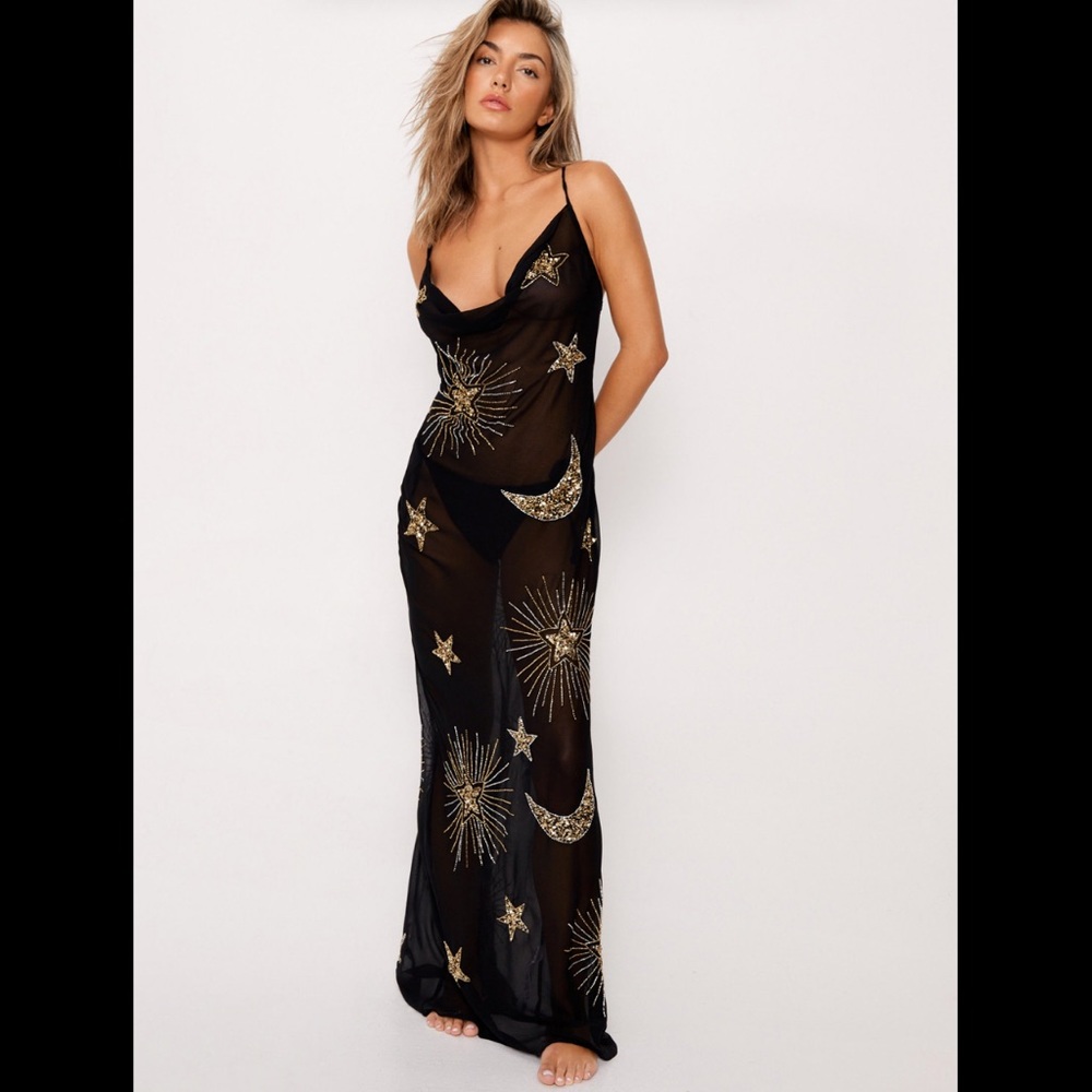 NastyGal celestial beaded maxi dress